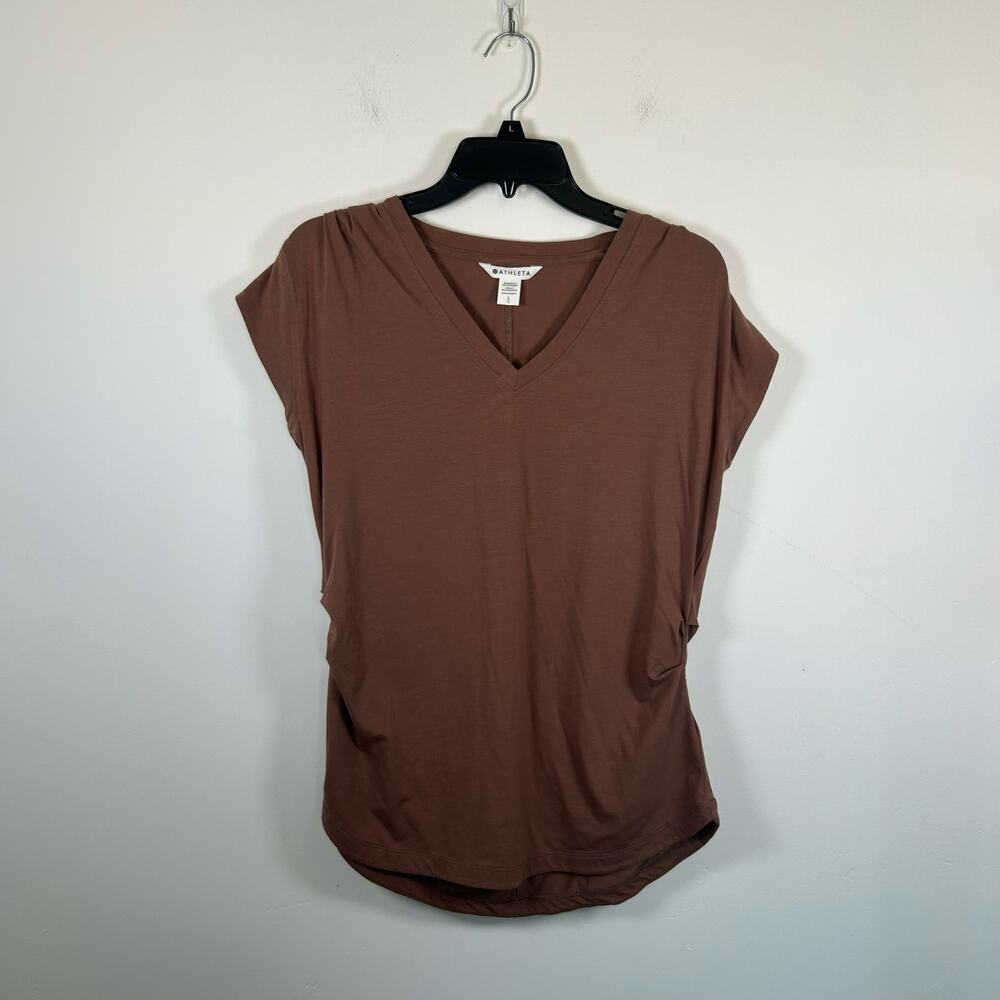 Athleta Outbound V-Neck Ruched Shirt, Sz L
